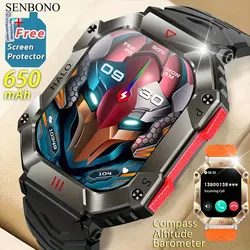 SENBONO 2023 Uomini Smartwatch Bussola Barometro Altimetro GPS Traiettoria Sport All'aria Aperta Chiamata Bluetooth 650mAh 2.0 ''Smart Watch da uomo