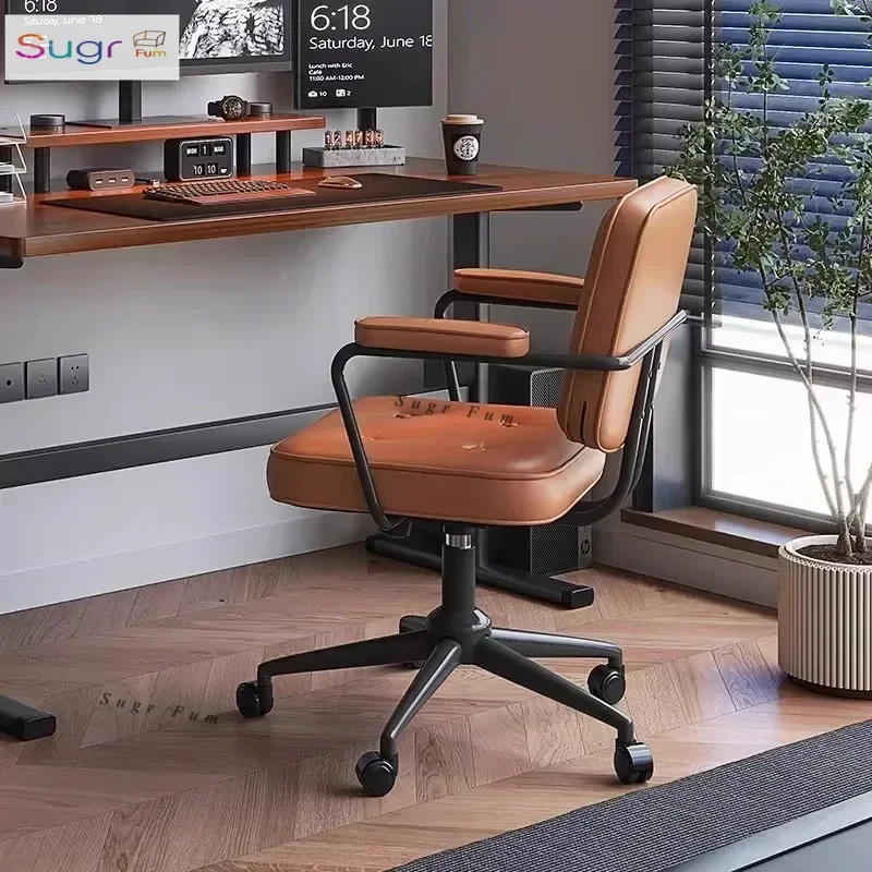 

Home computer chair leather retro lifting office study bedroom study comfortable sedentary leisure swivel