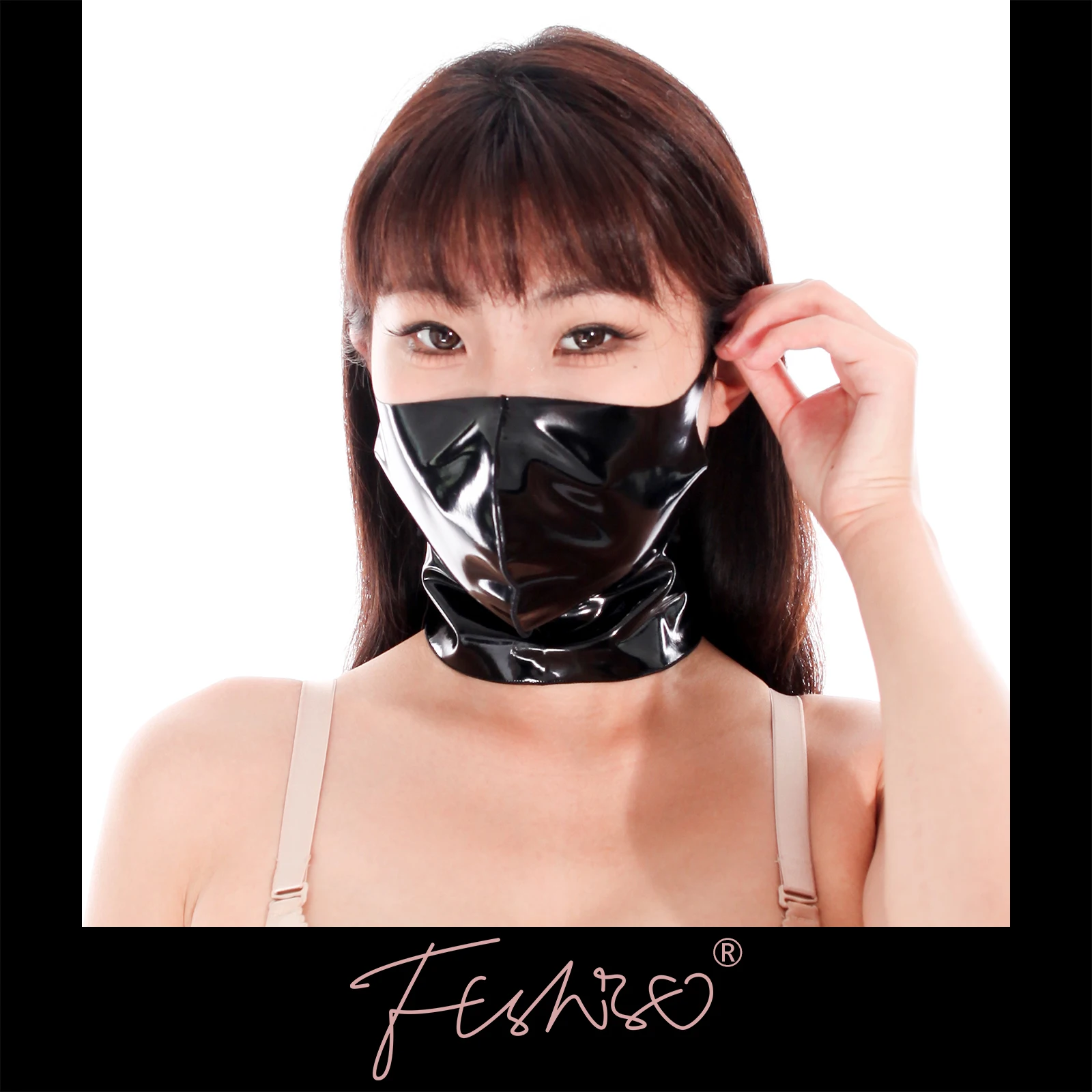 قناع وجه من الجلد اللامع من Ftshist، غطاء وجه ملون لامع، قناع متكامل وتصميم شريط حول الرقبة، ملمس عبودية مقاس واحد #1