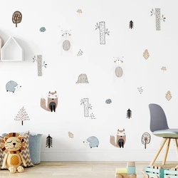 Cartoon Bear Fox Hedgehogs Tree Nursery Wall Stickers Removable Vinyl DIY Wall Decal Kids Boys Room Interior Home Decoration
