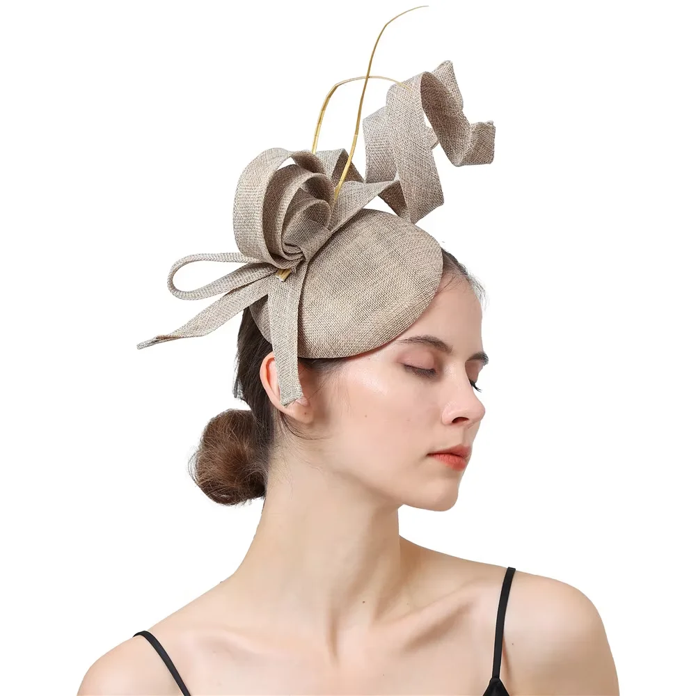 

Champagne Imitation Sinamay Fascinator Hat Elegant Wedding Headwear Women's Hair Accessory with Hairpin for Cocktail Race Day