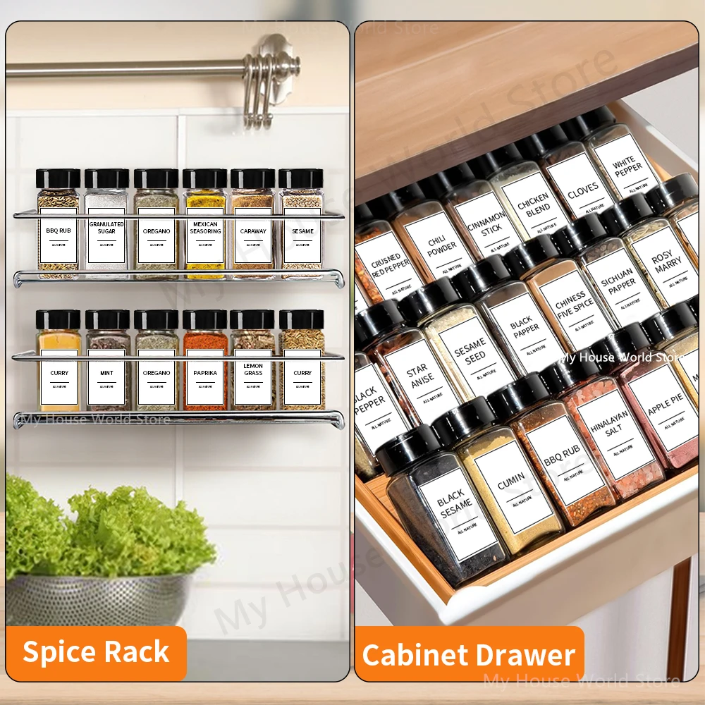 12Pcs Spice Jars with label Seasoning Containers Salt Glass Spice Jars with Black Shaker Lid Pepper Shakers Spices Container Set