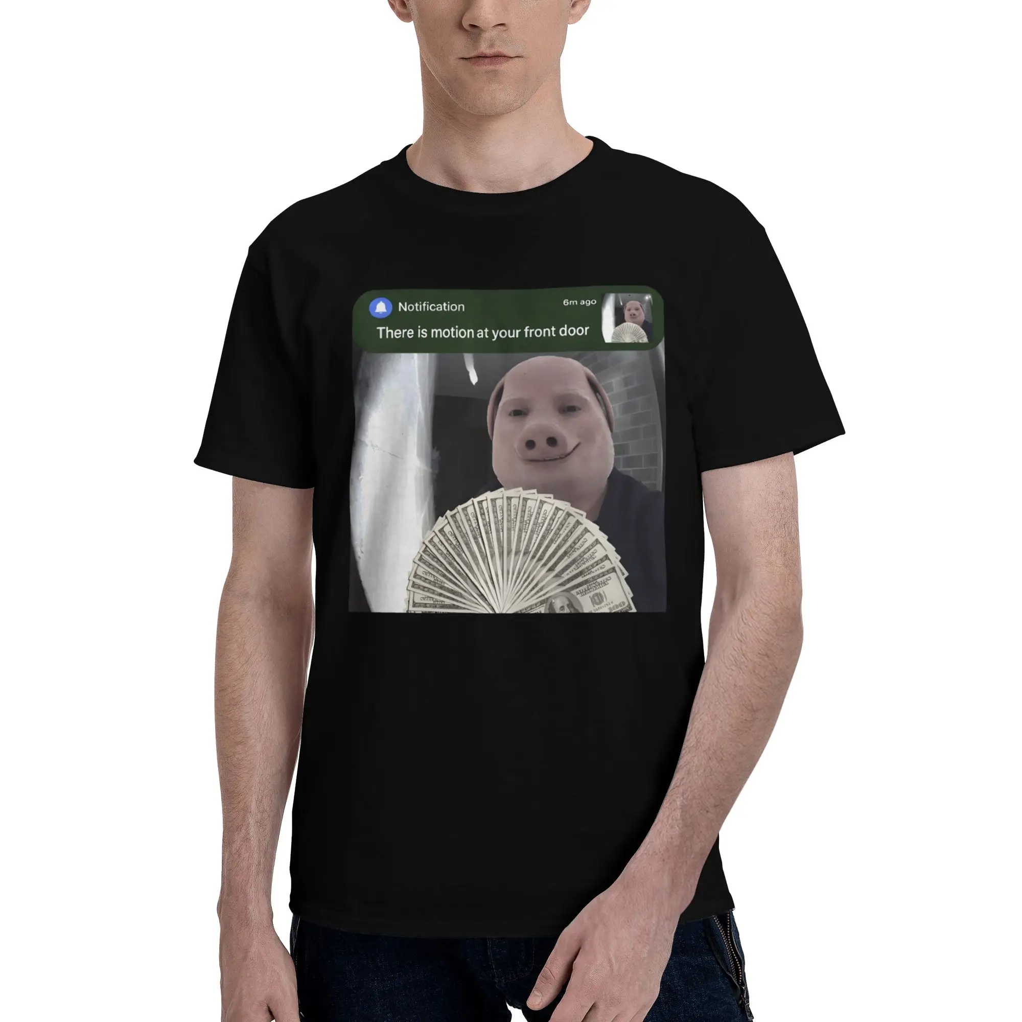 Men Women New Arrival John pork meme there is motion at your front door  Tee T Shirt Cotton  T-shirts Clothing