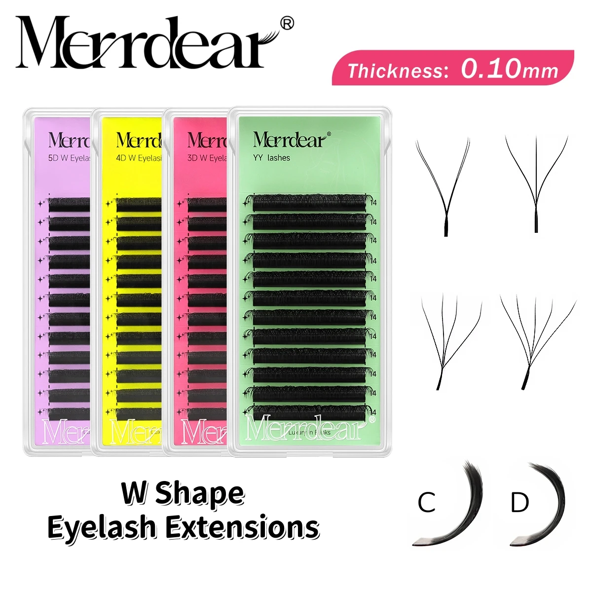 Merrdear 0.1mm W Lashes YY 3D 4D 5D Premade W-shaped Eyelash Extensions Bloom Volume Flower False Eyelashes for Beauty Makeup