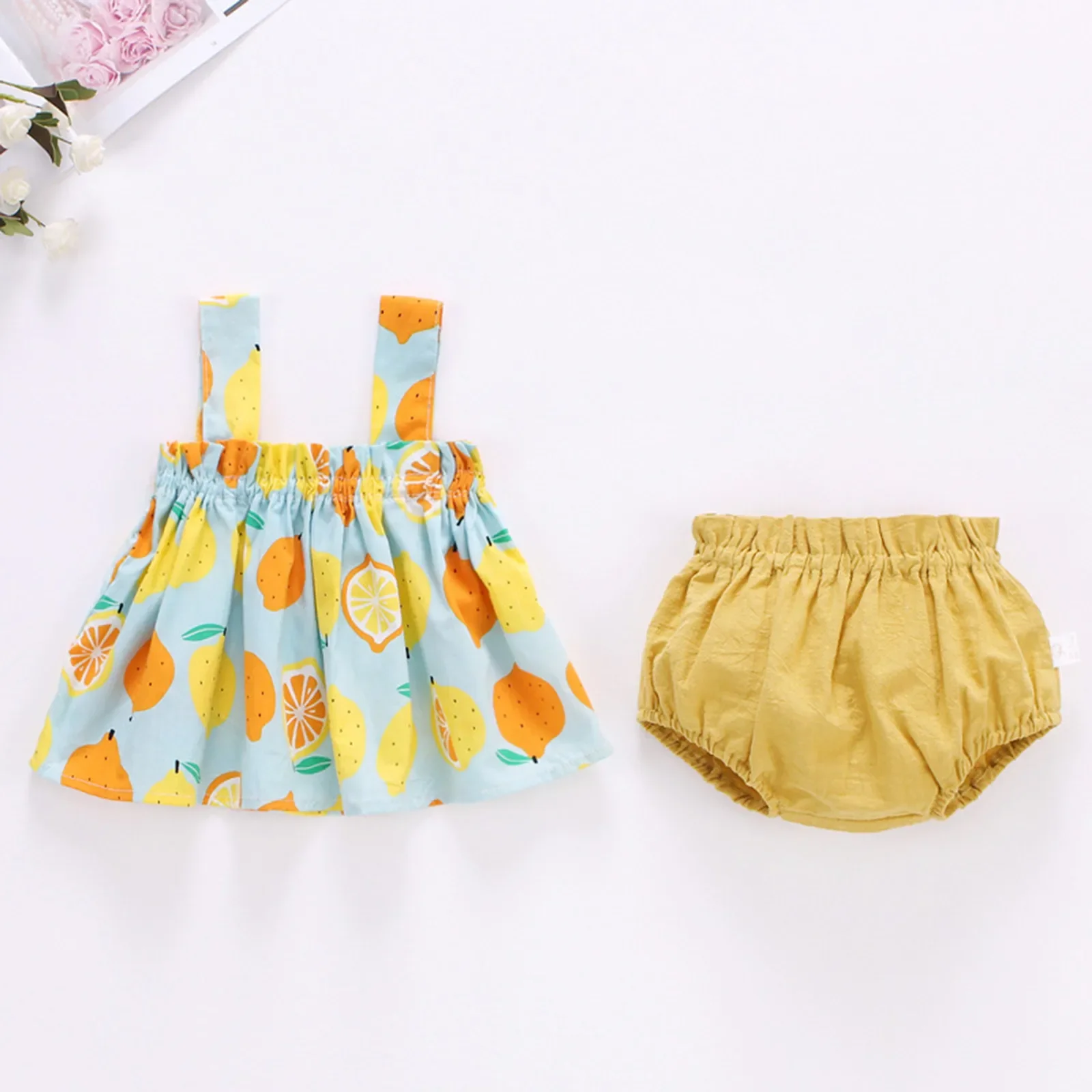 2Pcs/Set Newborn Baby Clothes For Girls Summer Thin Cute Print Mini Dress and PP Shorts Set Infant Baby Clothing Outfit 3 6 18M