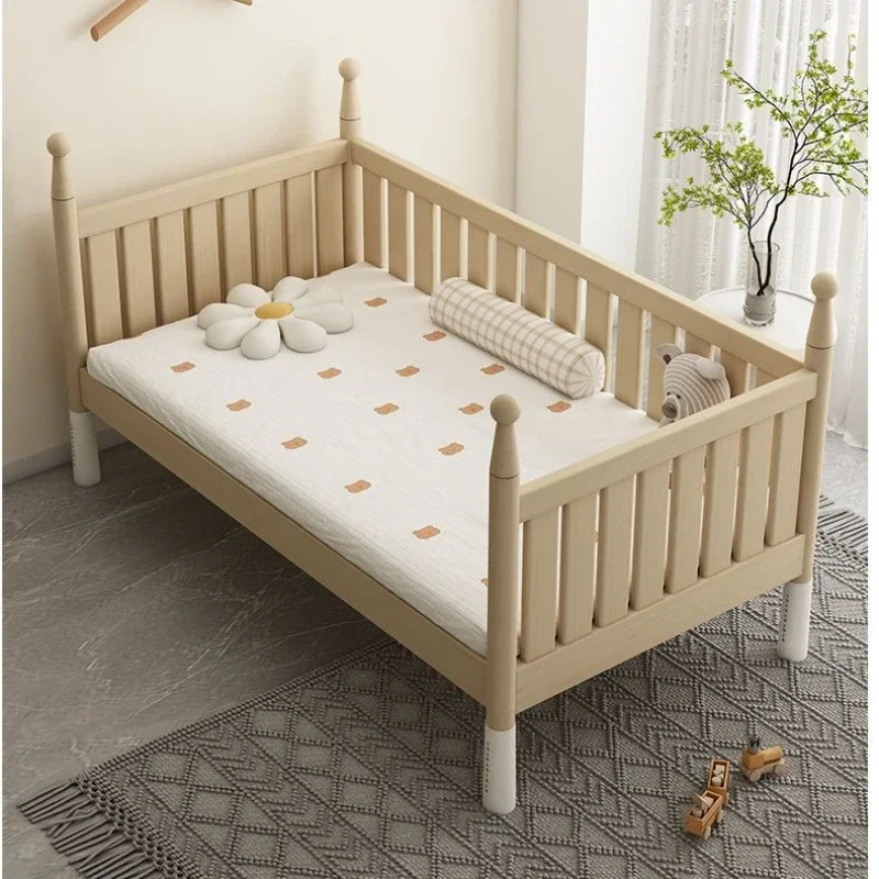 Solid wood children's fence splicing widened bedroom lift guardrail newborn liftable baby bed