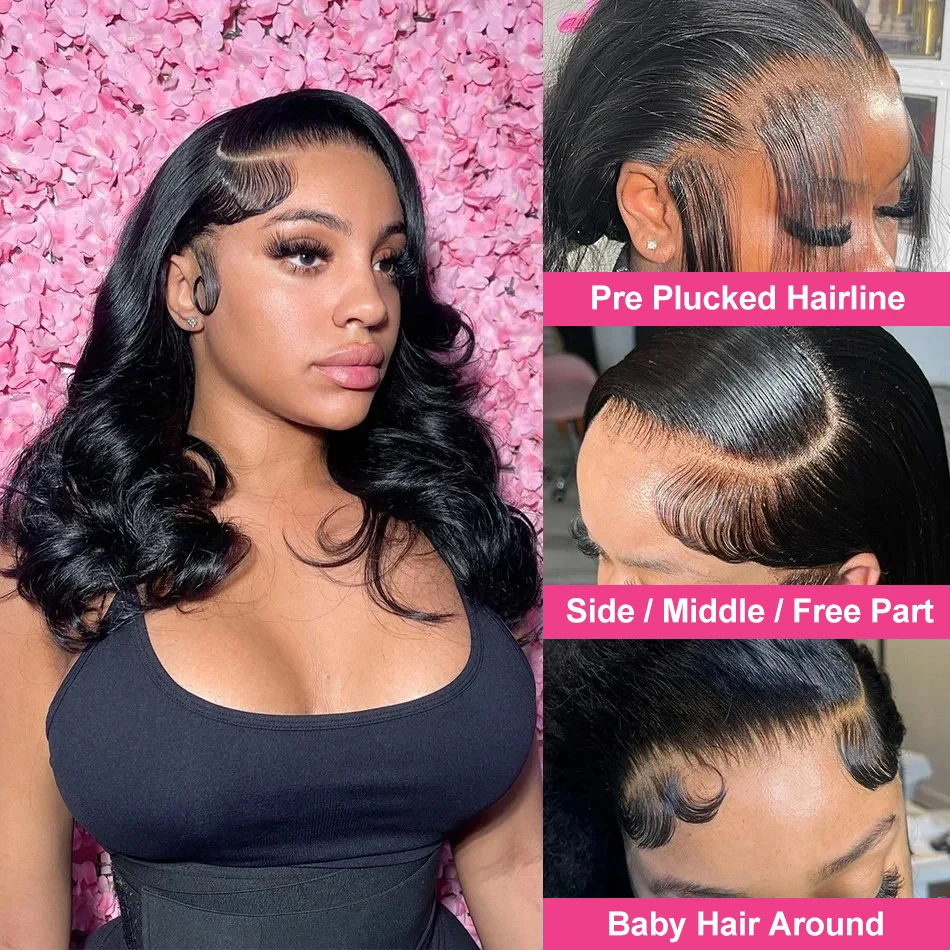 250% Body Wave 13x6 HD Lace Frontal Wig Short Bob Wig Human Hair Glueless 6x6 Closure Wig Wavy 13x4 Transparent Lace Front Wigs