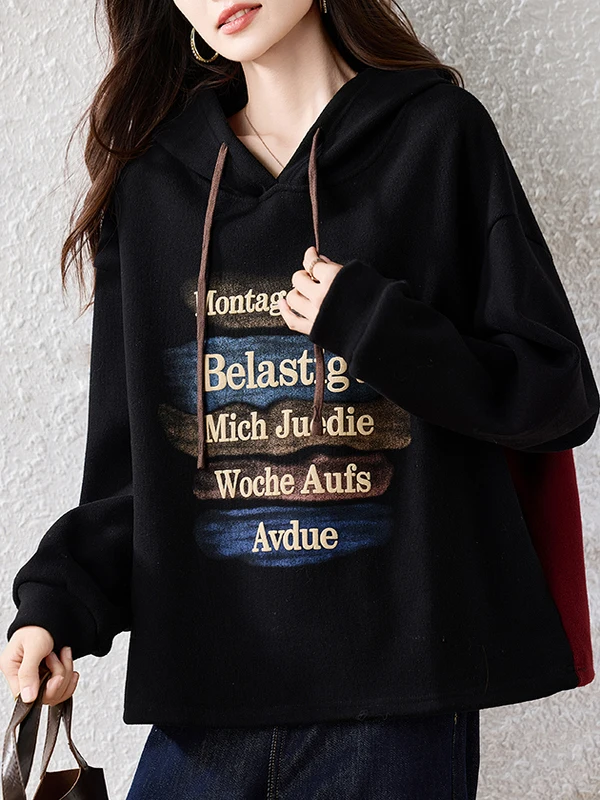 

Женская толстовка оверсайз с флисовой подкладкой, винтажная, в корейском стиле, с цветными блоками, свободного кроя, удобная, с длинными рукавами