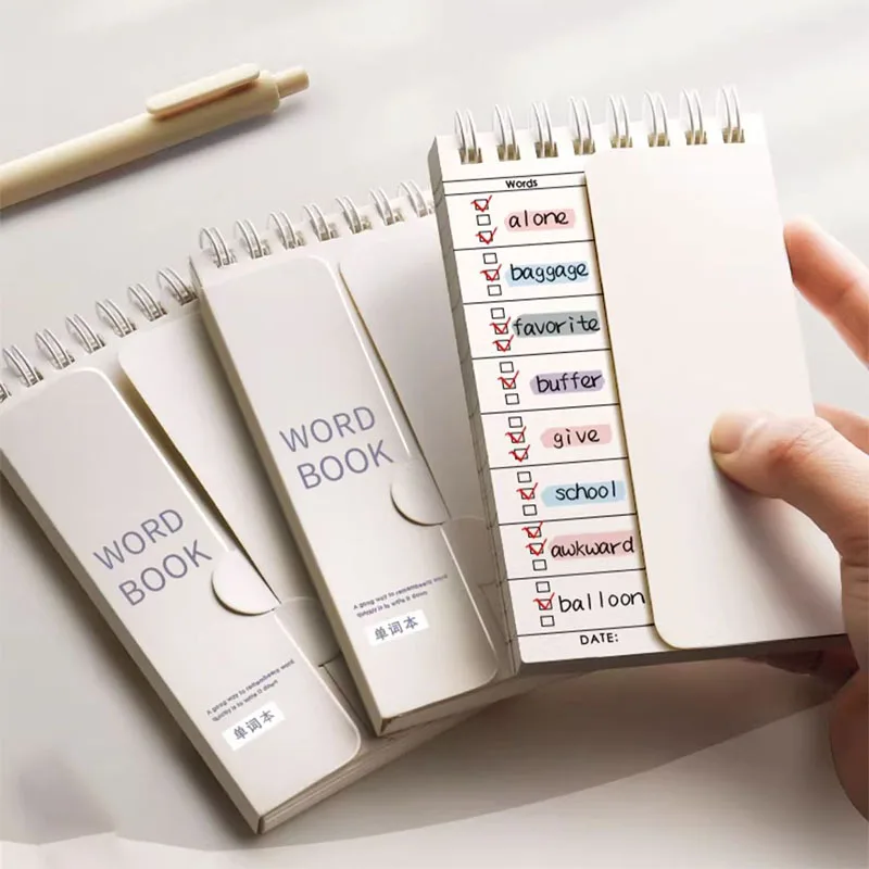 

4pcs 87 Page Portable Vocabulary Memory Notepad - Shorthand Spiral Notebook for Planning and Memorization with Cover-Up Feature