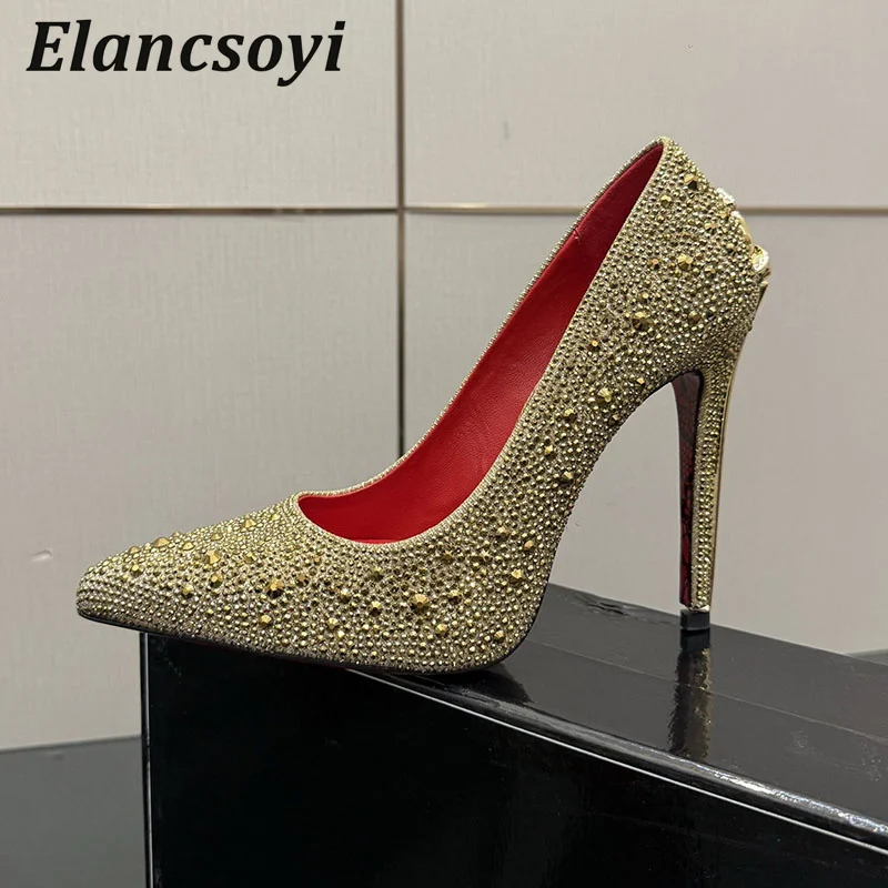 Metal Sword High Heels Women Shiny Crystal Pumps Pointed Toe Thin Heels Single Shoes Spring Autumn Sexy Banquet Runway Shoes