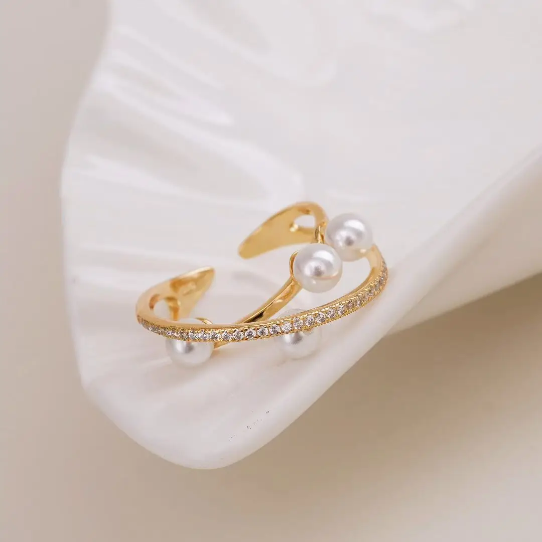 

S925 Sterling Silver Adjustable Finger Ring Mountings Base Setting Findings Jewelry Components for 5-6mm Pearls 3pcs/lot