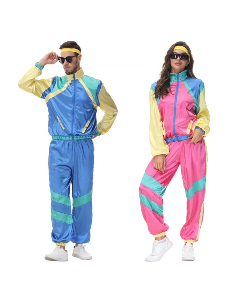 

Ретро диско костюм спортивная танцевальная одежда женская и мужская пара наряд для выступлений Хэллоуин карнавал косплей костюм в стиле хип-хоп