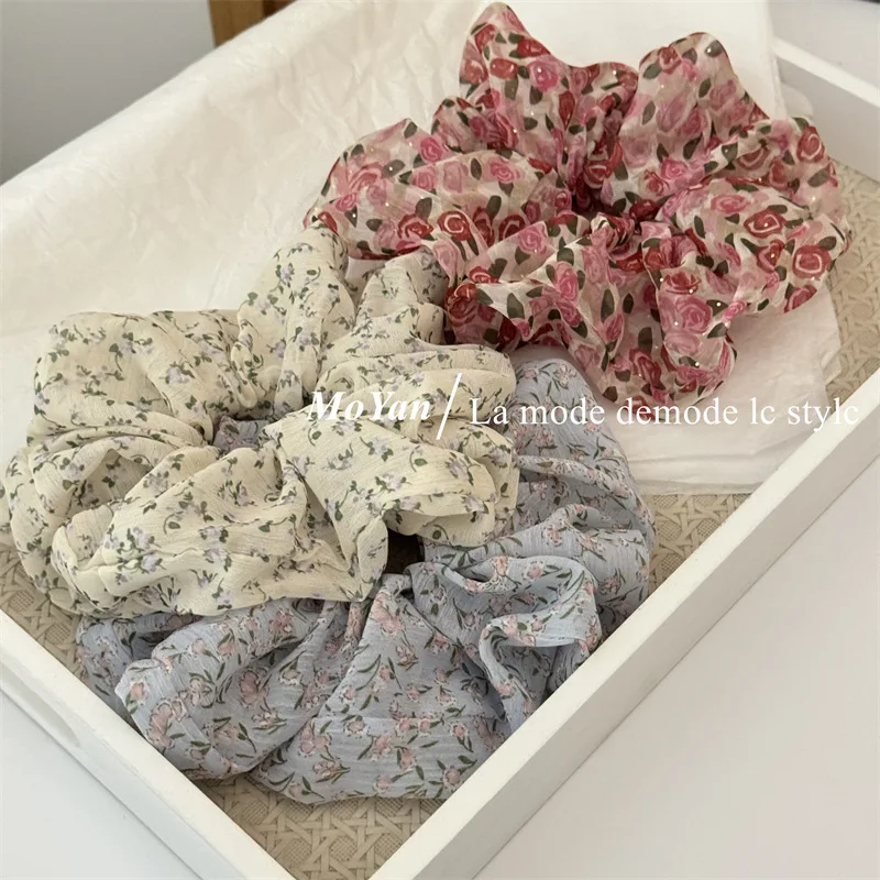 

Gentle Floral Chiffon Fabric Large Intestine Hair Loop Ponytail Holder Hair Rope High-end Headband Fashion Hair Accessories