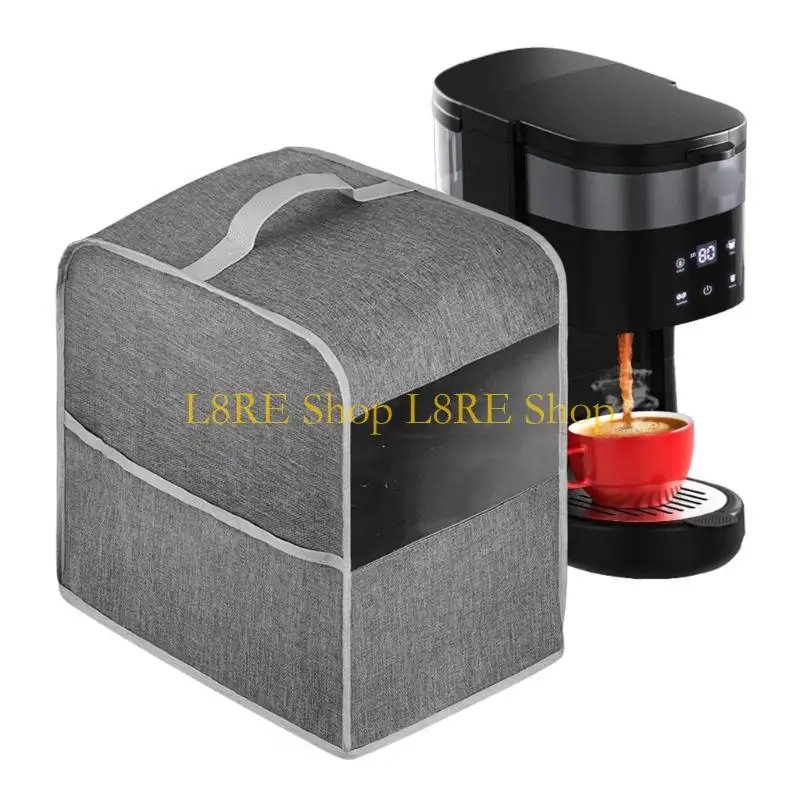 L8RE Contemporary Coffee Maker Protector with Transparent Window And Top Handle Polyester Dustproof Kitchen Appliance Cover