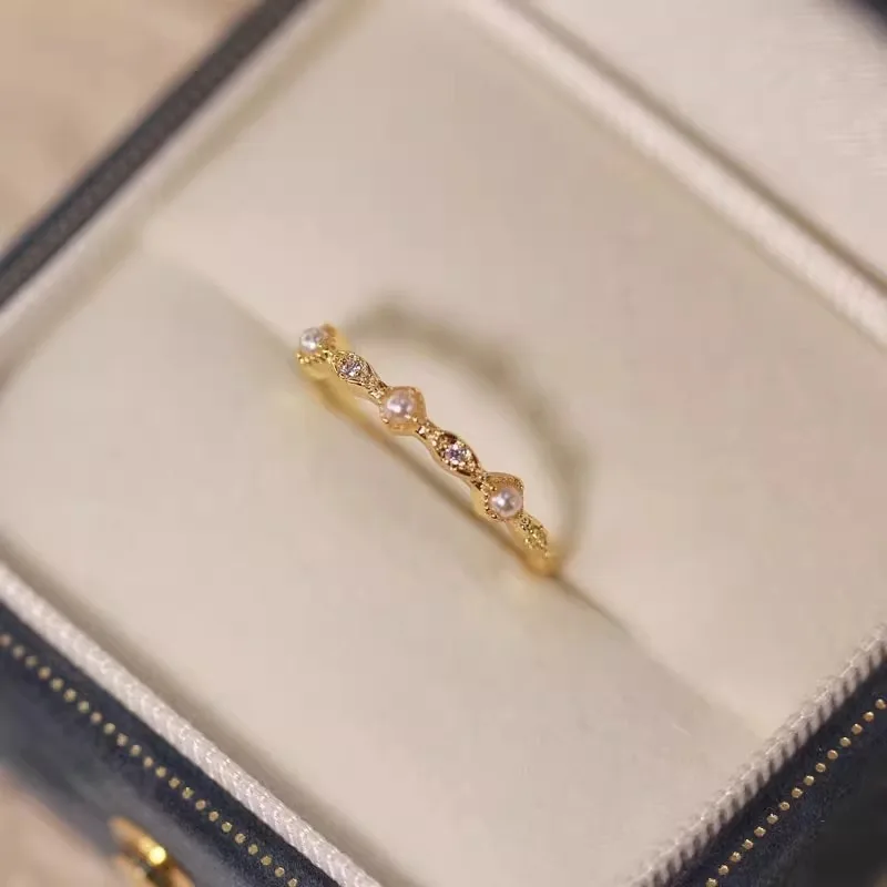 Light Luxury Cute Plating 14K Rose Gold Fine Ring for Women 585 Purple Gold Gentle Style Exquisite Ring New in Jewelry