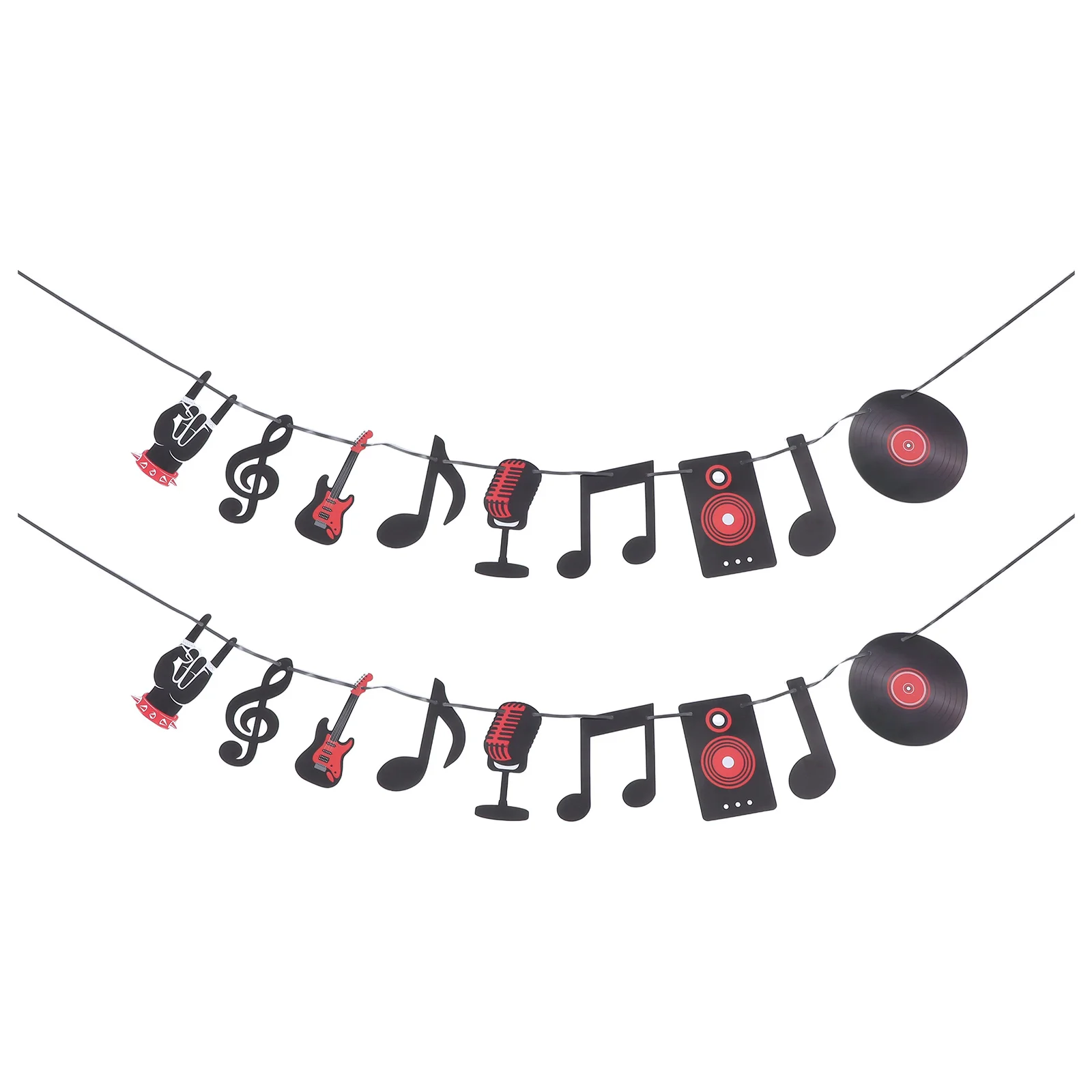 

2Sets Music Note Rock and Roll Banner Hanging Flags Easy Assemble Sturdy Cardstock Music Theme Party Decorations Retro Record