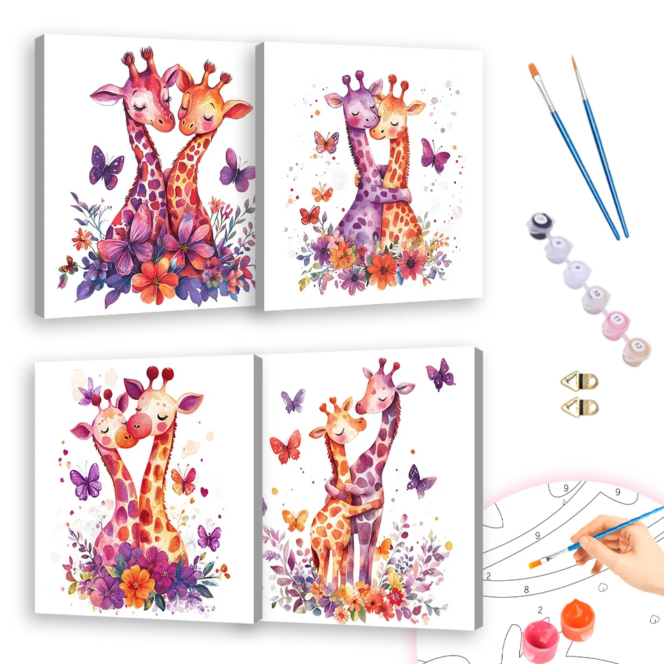 

RUOPOTY Oil Painting By Numbers Cute Giraffe Valentine's Day Gift 20x20cm ready Frame Canvas For Beginner Simple Drawing Picture