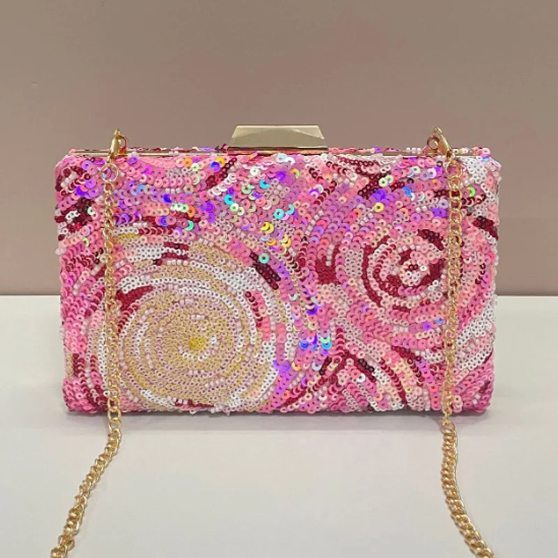

Роскошная двусторонняя розовая обеденная сумка с блестками, модная свадебная женская сумка с блестками, сумка через плечо на одно плечо
