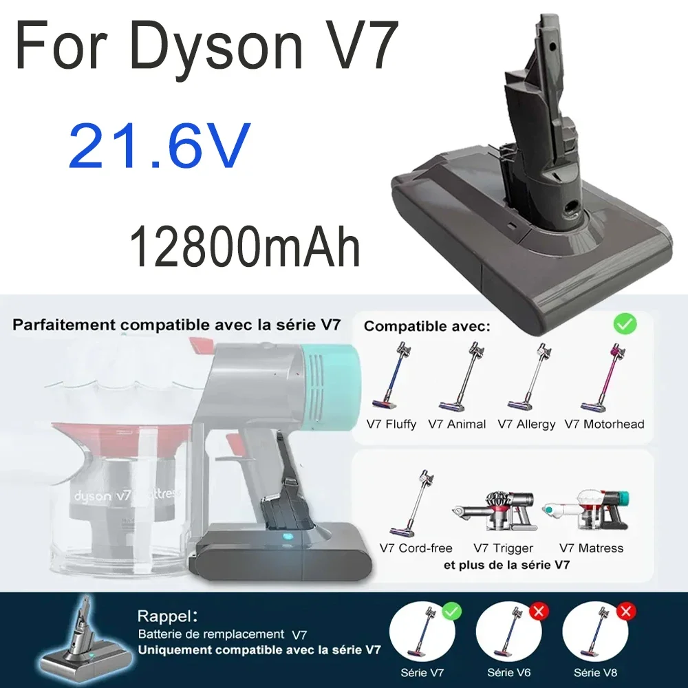 

V7 For Dyson 21.6V 4800/6800/9800/12800mAh SV03-SV09 SV10 SV11 SV12 SV14 SV15 DC58 DC62 vacuum cleaner Li-ion battery