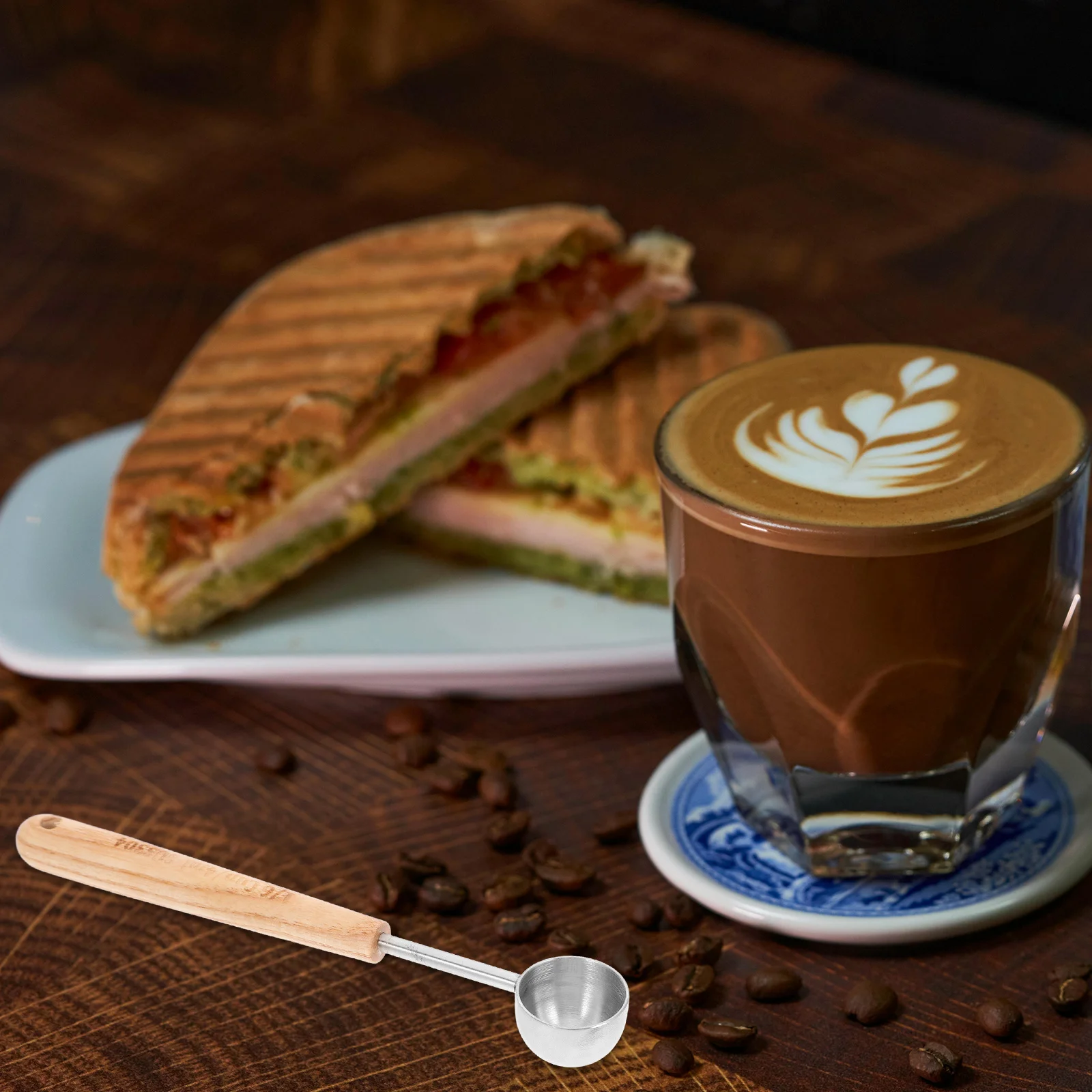 

8Ml Silver Measuring Stainless Steel with Wood Handle for Coffee Baking Cooking Accurate Scoop Kitchen Measuring