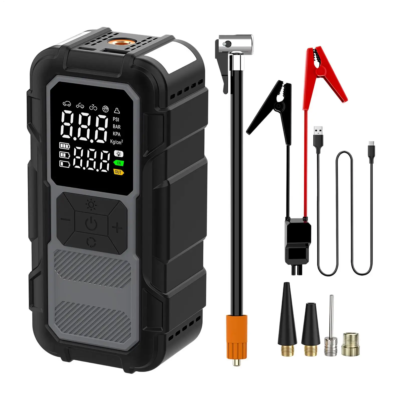 Jump Starter With Air Compressor 12V Power Bank With Cables Dead Car Battery Jump Starter For Inflating Tires Long Trips Urban