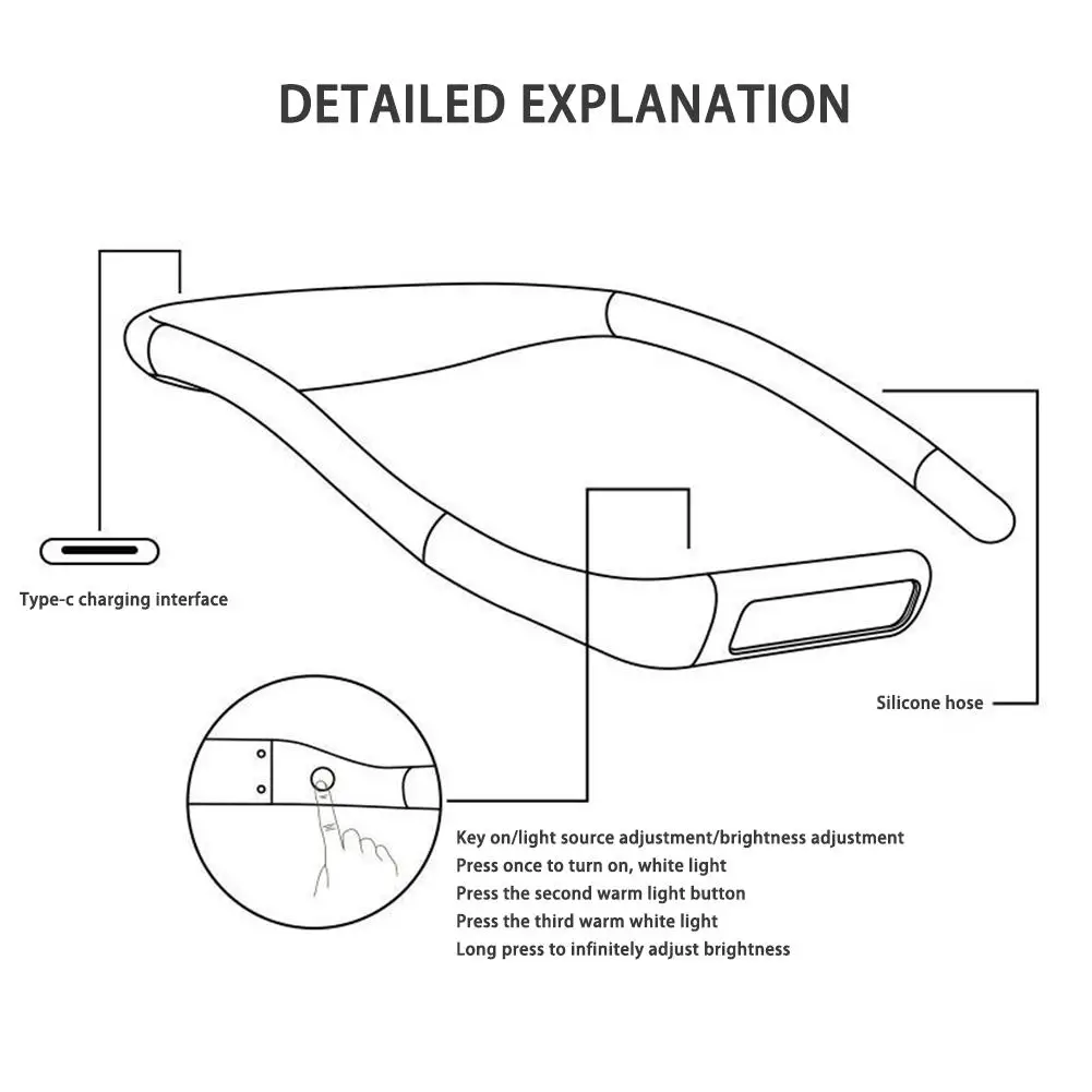 Лампа для чтения книг, светодиодная Подвесная лампа для чтения на шею, 3 цвета, плавное затемнение, вращение на 270 °, защита глаз, сенсорный датчик, освещение для книг