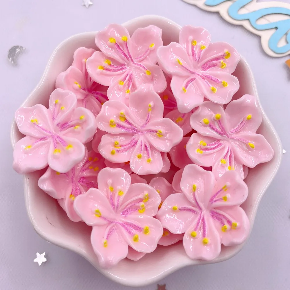 10PCS Harz 3D Bunte Gemalt Kawaii Rosa Pfirsich Blüte Flatback Stein Figuren Sammelalbum DIY Bogen Dekor Zubehör Handwerk