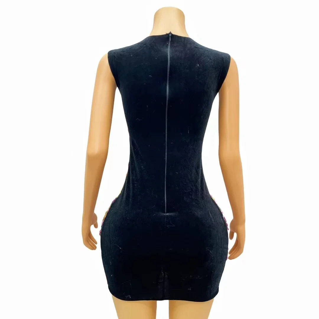 Mini vestido ajustado Sexy sin mangas para mujer, traje de actuación de club nocturno, ropa de escenario, diamantes brillantes de colores, nuevo