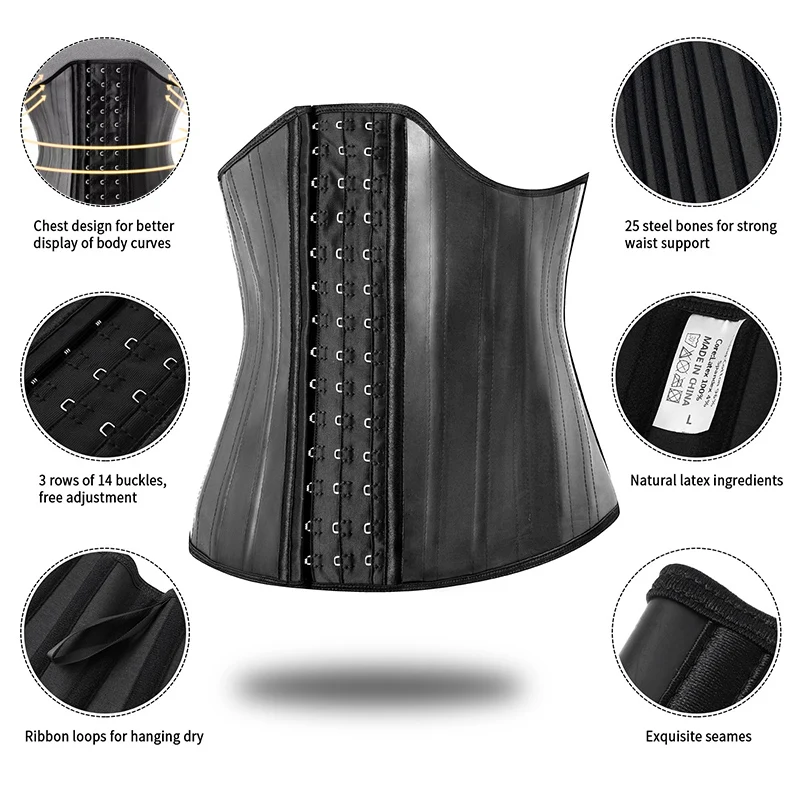 OUZEY 25 Steel Bones Latex Waist Trainer Corset Shapewear Slimming Belly Women Body Shaper Modeling Strap Reductive Girdle