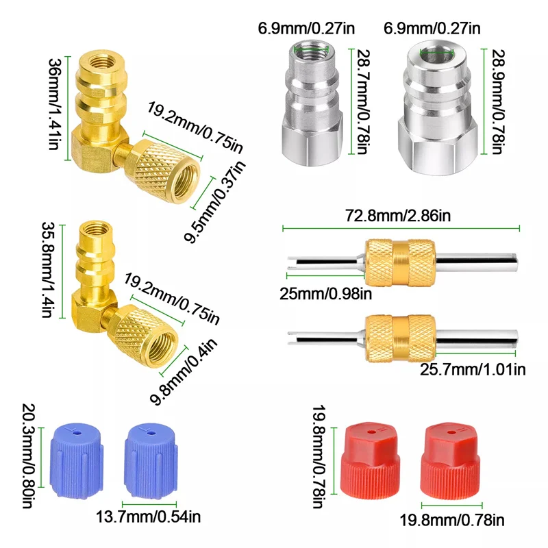 Nuevo Kit de adaptadores AC R134A, adaptador de válvula de acoplamiento rápido R12 a R134a, Kit adaptador de alta/baja presión R12 a R134a para aire de coche