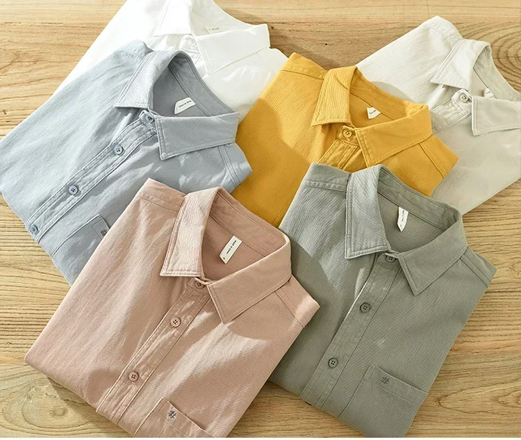 

Spring Summer Mens Pink Shirt Long Sleeve Casual Korean Style Clothes 100%Cotton Soft Top Lapel Shirt Simple Versatile Shirt Men