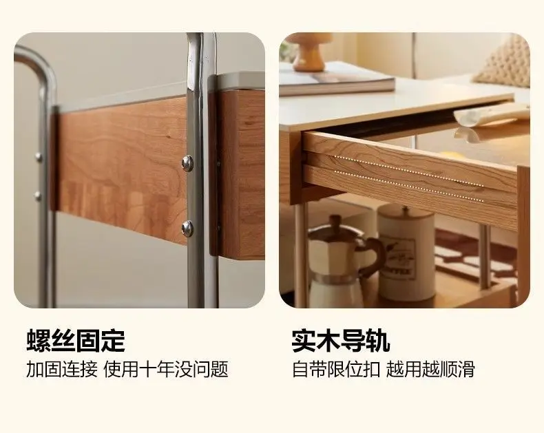 Solid wood mobile small table coffee table, home tea cabinet, small apartment sofa side table