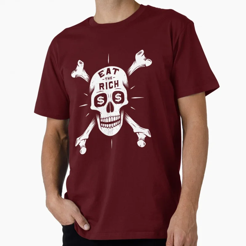 Eat The Rich Skull and Crossbones Funny Anarchy Gift t shirt for man Large size Tops 100% cotton printed men's clothes