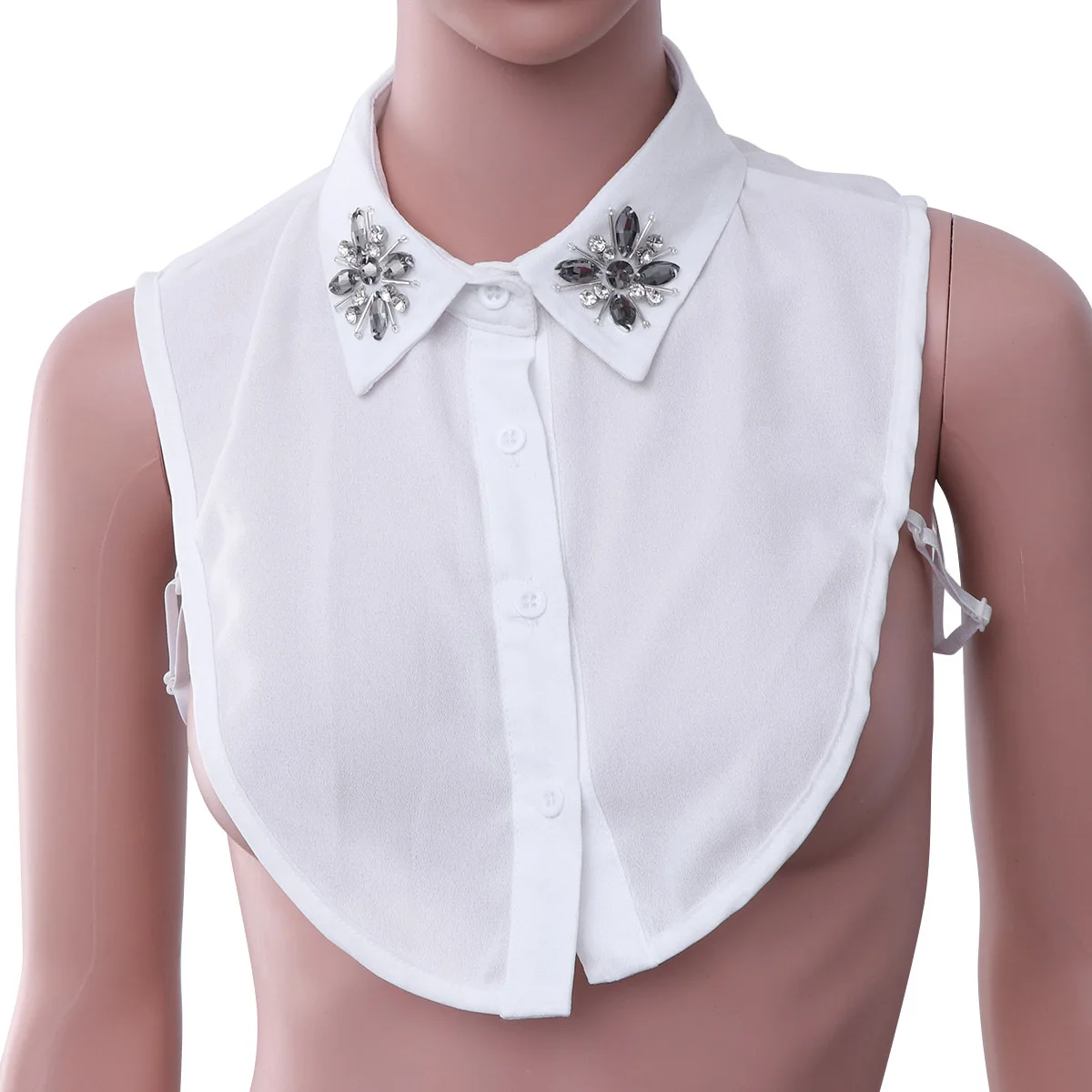 

White Detachable Fake Collar For Women Half Shirt Blouse With Adjustable Tape 38Cm Neckline 27In Front Length Durable