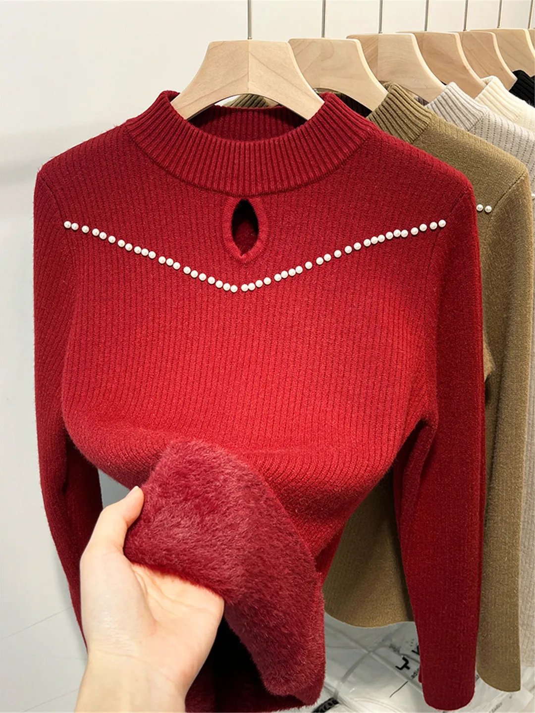 Women's Fce Lined Inteated Sweater 2025 Autumn Winter Thiened f High Collar Warm Base irt Slimming Faionable Top