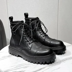 Autumn Winter Season Belt Buckle Brand Men's Boots Designer Mid Length Boots Men's Black Outdoor Combat Motorcycle Boots