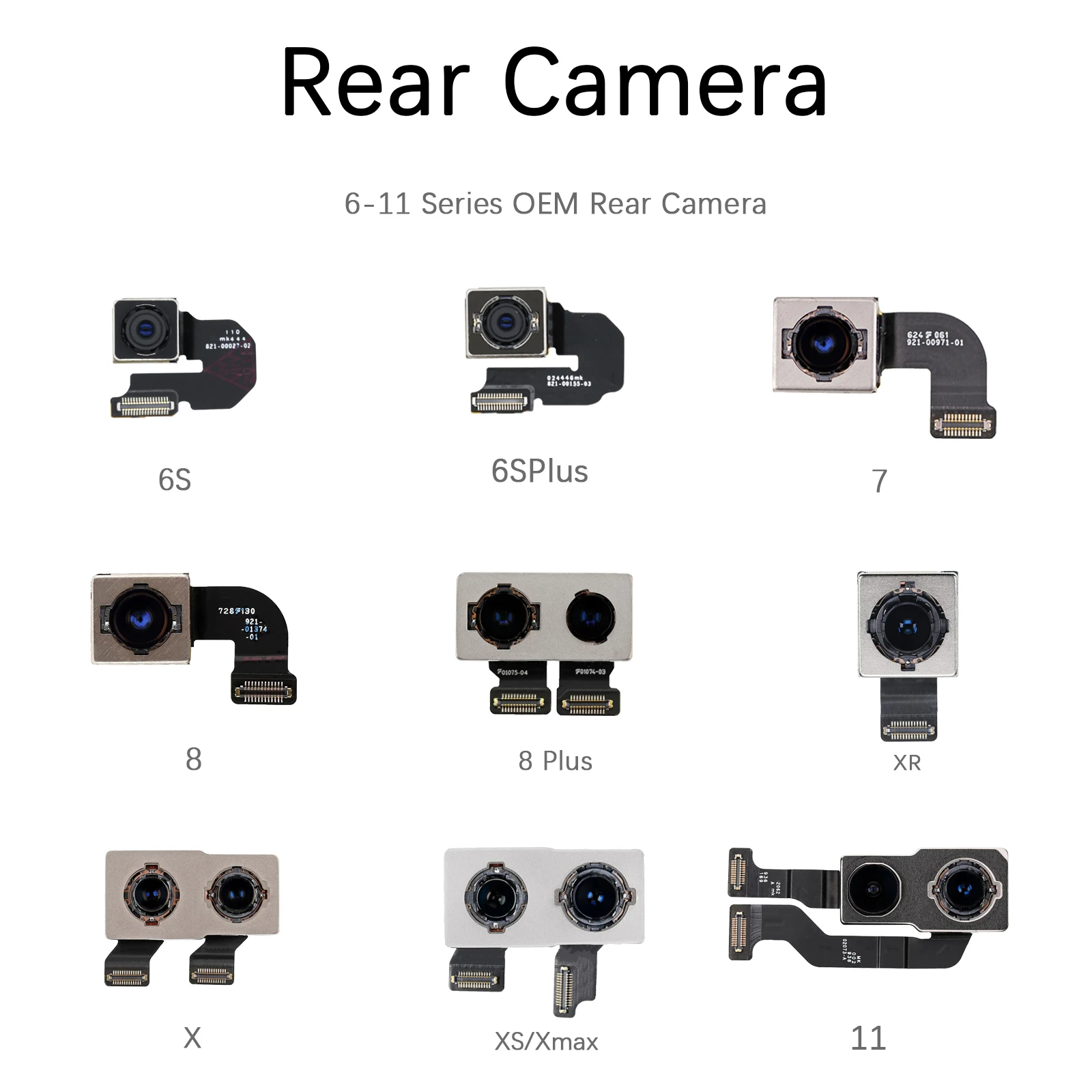 

Rear Camera Lens Assembly for iPhone 6 through 11, Compatible with 6/6S/7/8Plus/X/XR/XSMax /11, Metal Housing with Flexible Cabl