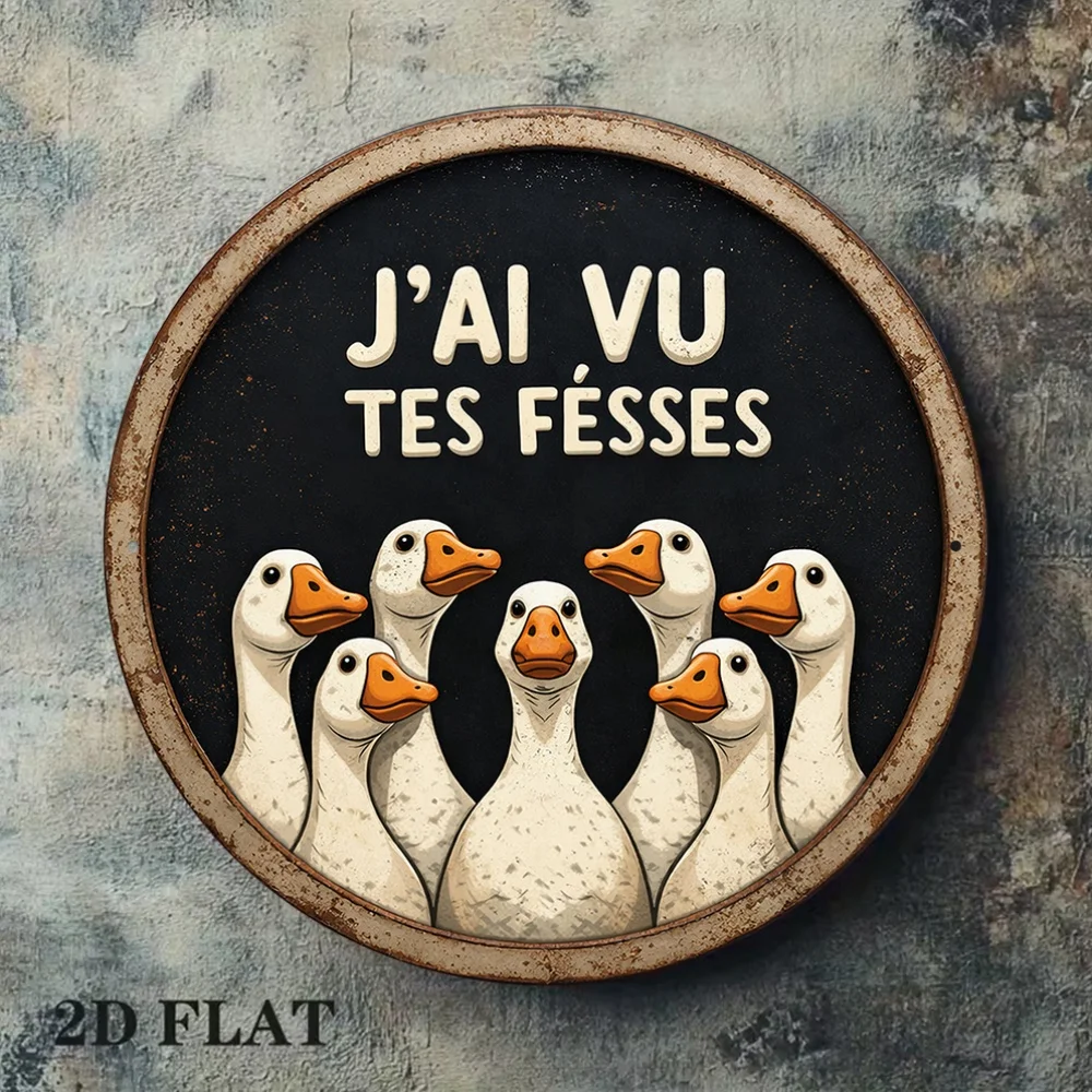 2D Retro Metal Sign Round Aluminum Funny Goose Butt Kitchen Bar Living Room Wall Art Decor Gift