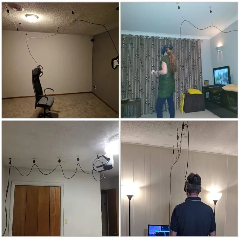 VR Cable Automatic Retractor Helmet Cable Hanger Telescopic Steel Wire Puller Anti theft Rope