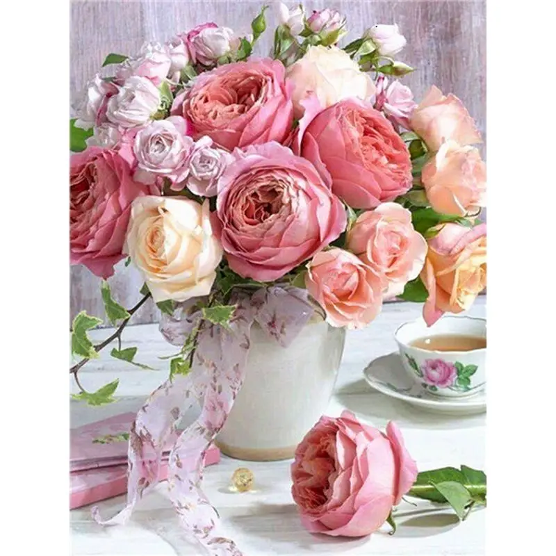 GATYZTORY Ölgemälde nach Zahlen, rosa Landschaft, DIY-Zimmer-Wandkunst, Bilder nach Zahlen, Blume für Erwachsene, Heimdekoration