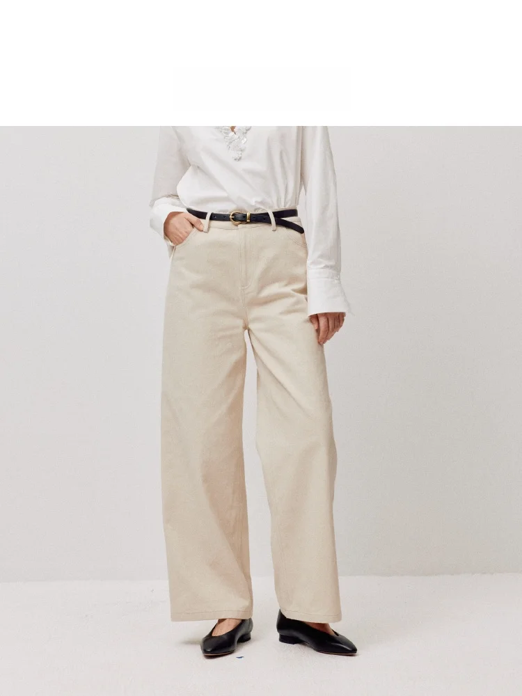 

Джинсы LIHAN Spring 2026: прямые, из чистого хлопка, цвет абрикосовый, универсальные женские брюки, уникальный дизайн