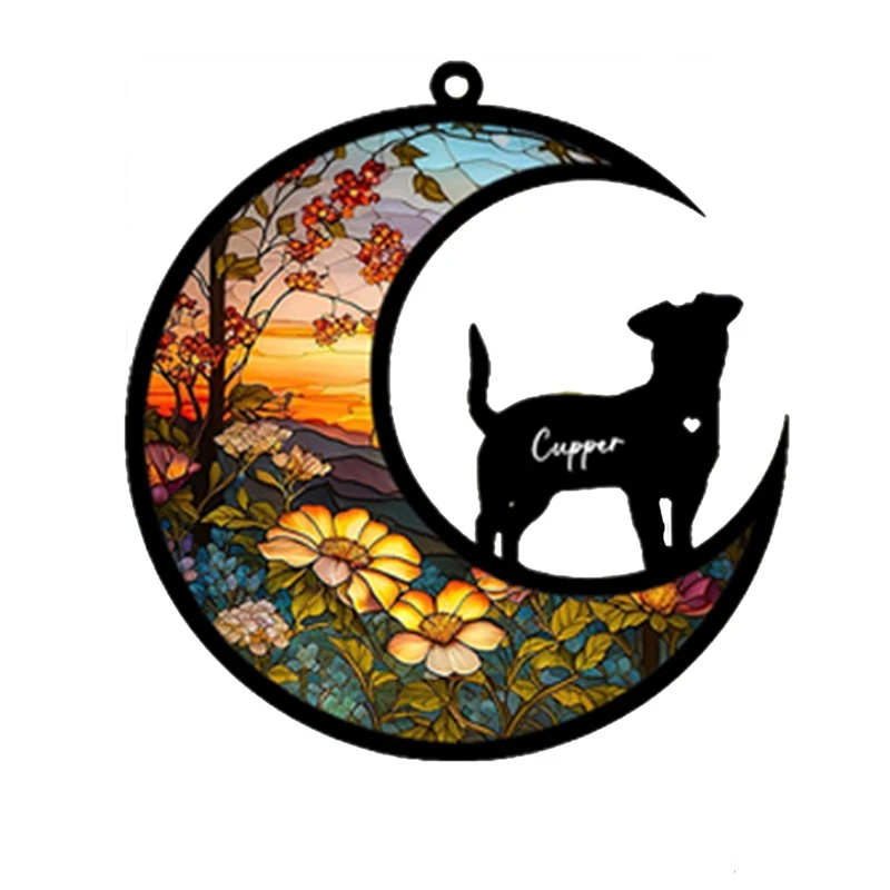 Acchiappasole commemorativo, personalizzato con nome data razze Suncatcher, Suncatcher per la perdita di animali domestici, luce acrilica macchiata