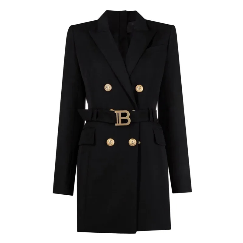 

2025 Spring and Autumn New Fashion High-end Solid Color Belt Long Sleeve Slim Fit Elegant Commuter Suit Dress for Women