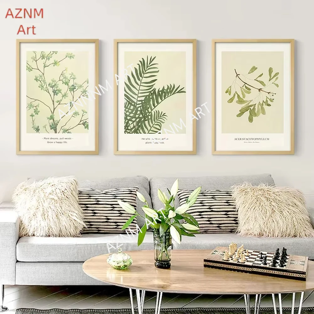 Nordic Four Seasons Wall Art Poster Minimalist Flowers Grass Trees Mural Home Decor Canvas Pictures Prints Living Room Decorate