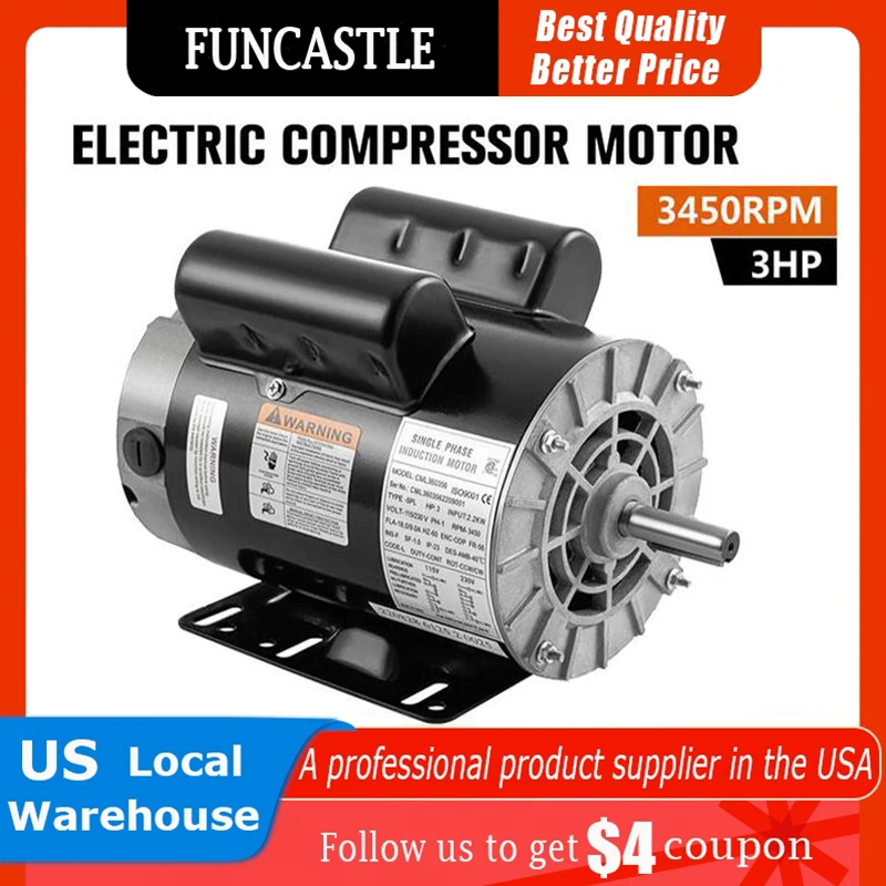 Motor Elétrico do Compressor de ar para o Automóvel Rotação Monofásica Eixo Keyed Rotação do Ccw do cw 230v 3450rpm 8