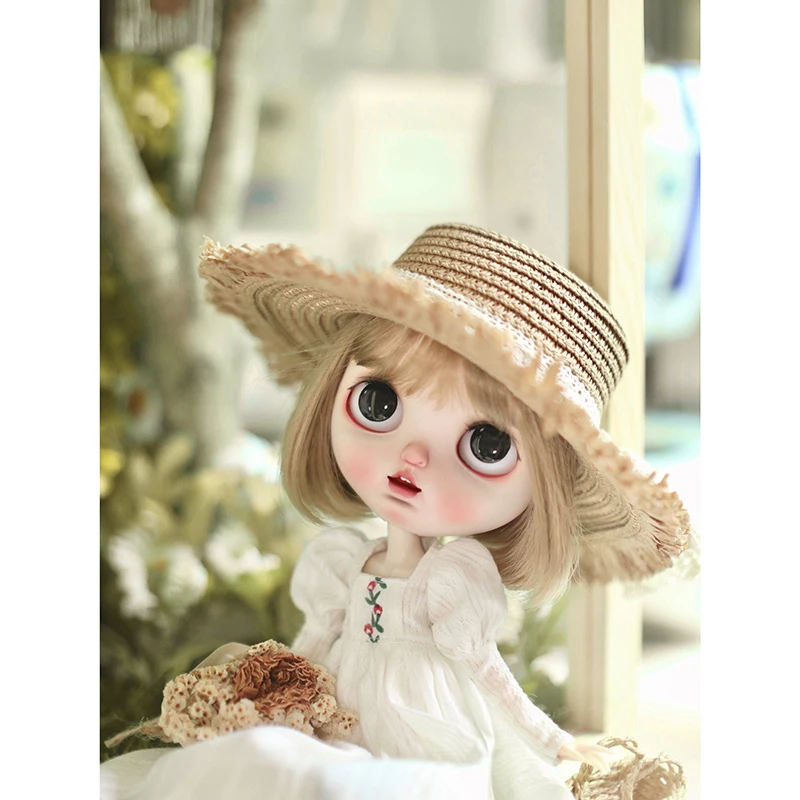 Handgemaakte blythe pop kleding zomer witte jurk sweet vierkante hals poff mouw lange jurk voor blyth licca ob24 pullip poppen geschenken