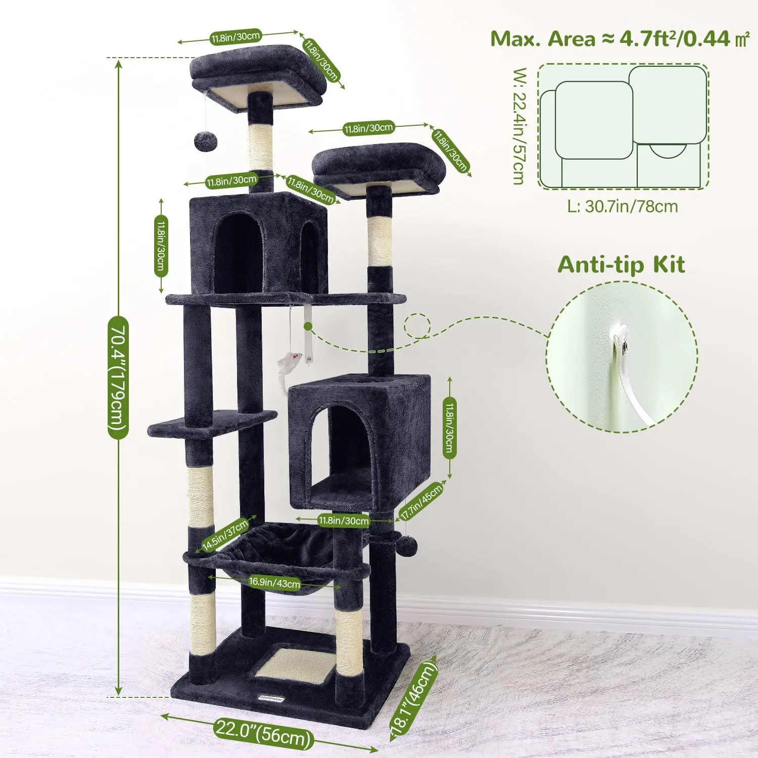 F70 Cat Tree Tall, 70 inches Tower for Indoor Multi-Level  Condos for Indoor XL Tree Tall Tower with