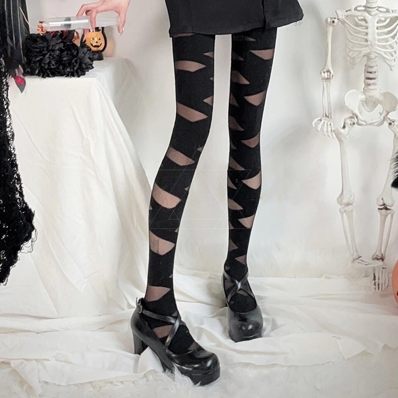 Calcetines por encima de la rodilla con correa de Jacquard para Halloween, medias blancas por encima de la rodilla con cruz de chica picante, calcetines de seda negros con aspecto de pantorrilla, pantimedias finas