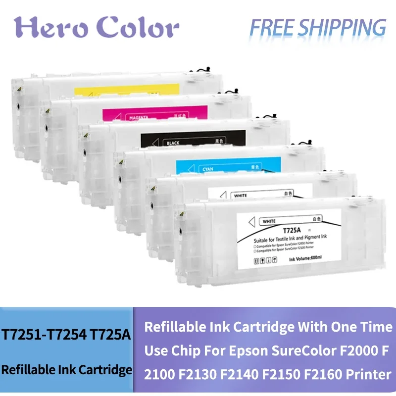 T7251-T7254 T725ARefillable Ink Cartridge With One Time Use Chip For Epson SureColor F2000 F2100 F2130 F2140 F2150 F2160 Printer