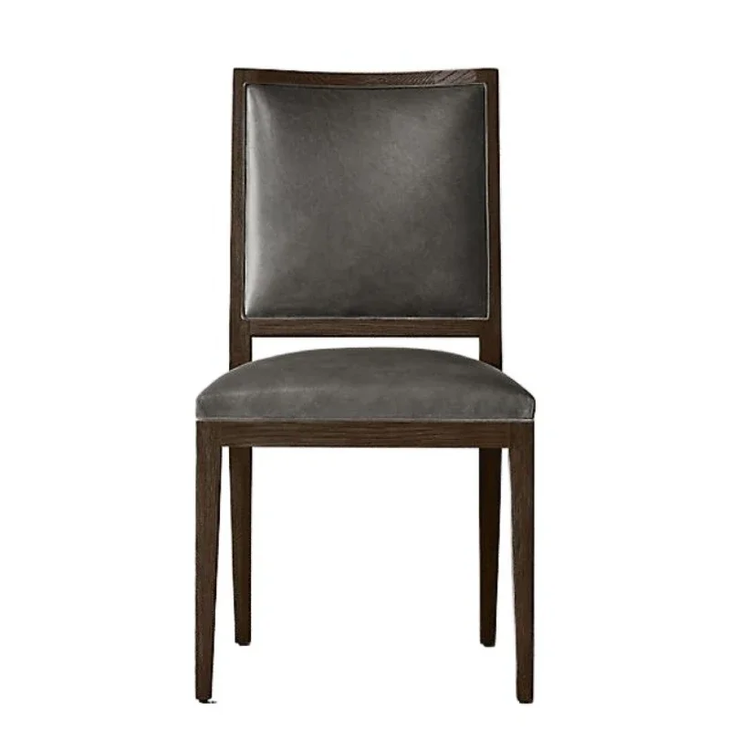 

Original single furniture Nordic simple oil wax leather dining chair Italian light luxury solid wood chair American